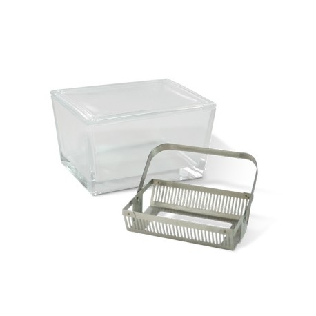CAJA COPLIN VIDRIO PARA 24 LUGARES CANASTILLA DE ACERO INOXIDABLE