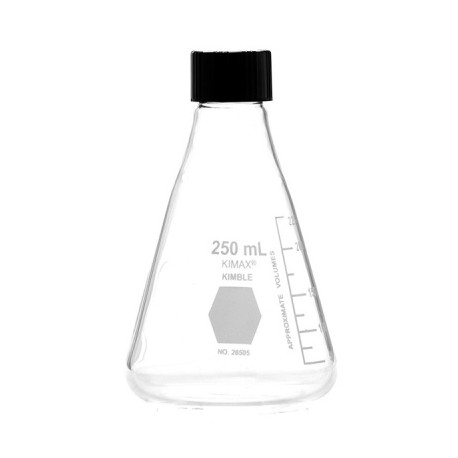 MATRAZ ERLENMEYER 250ML KIMAX CON TAPON DE ROSCA Y